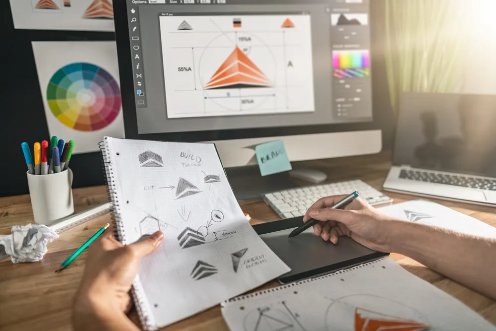 Illustrative graphic-design and identity sketching